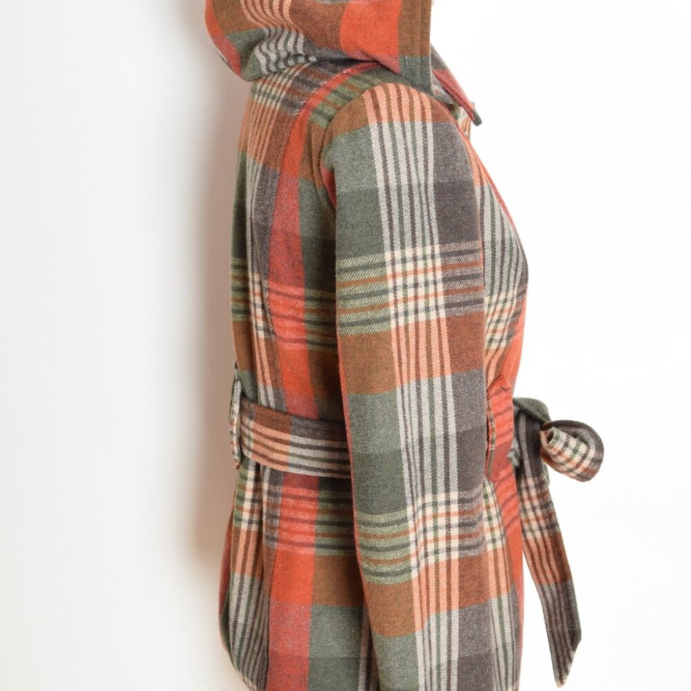 Jack BB Dakota coat jacket rust brown plaid hooded olive green womens S - Picture 4 of 8